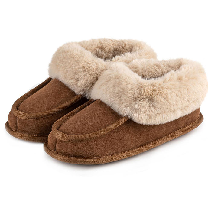 Isotoner® Ladies Real Suede Moccasin Bootie Tan Extra Image 1